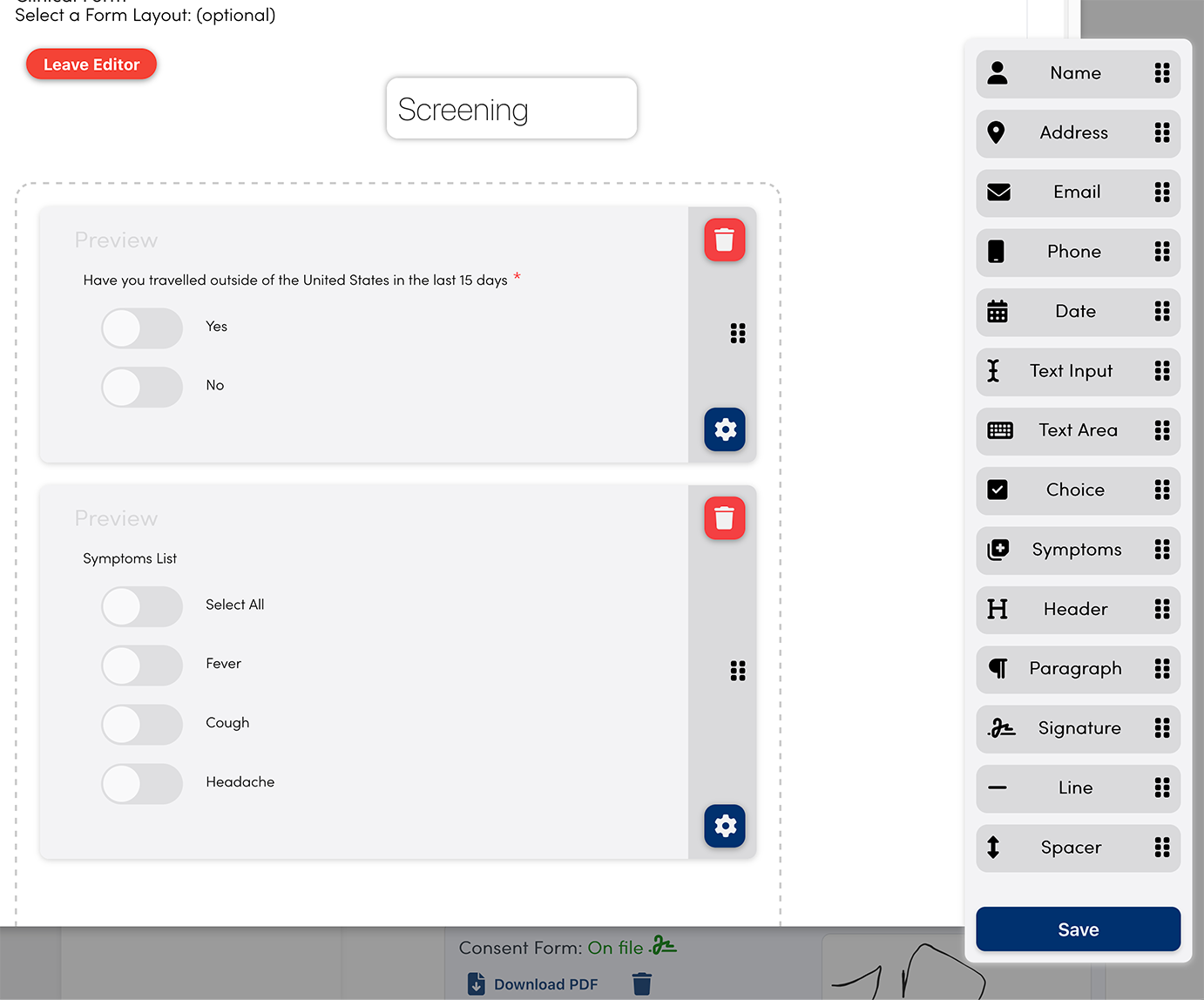 Custom intake forms builder inside EMRDesk.