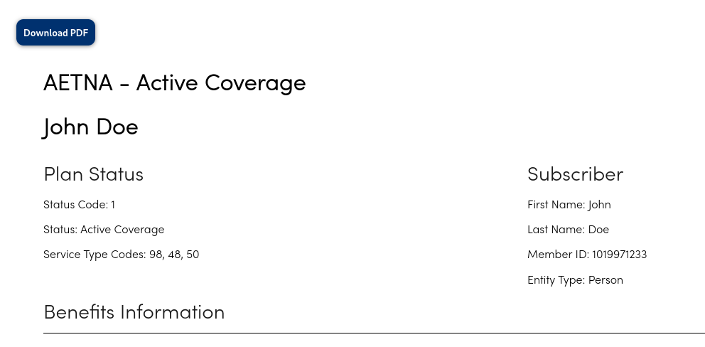 Eligibility response inside EMRDesk.