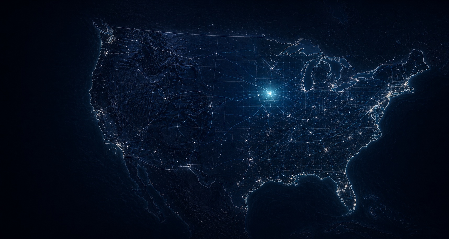 United States hosting map showing Council Bluffs, Iowa